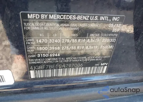 2012 Mercedes-Benz Gl 450 4Matic z USA, uszkodzony, nr VIN 4JGBF7BE1CA797006